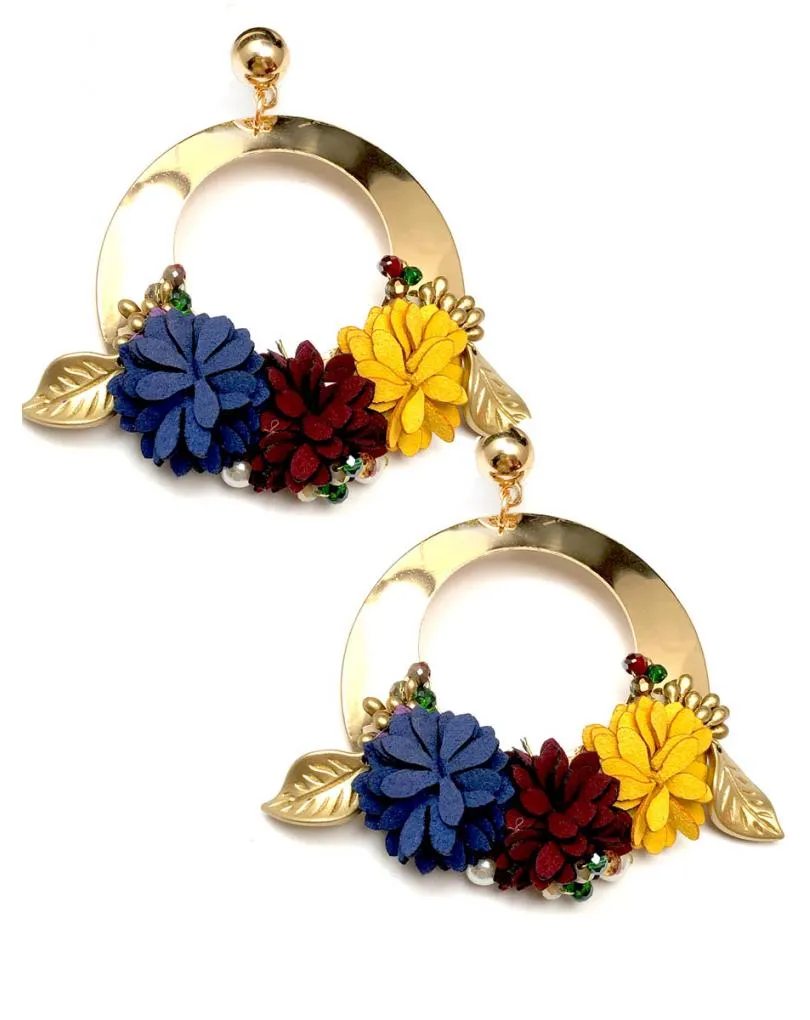 PENDIENTES FLAMENCA DE AROS GRANDES CON FLORES Y HOJITAS