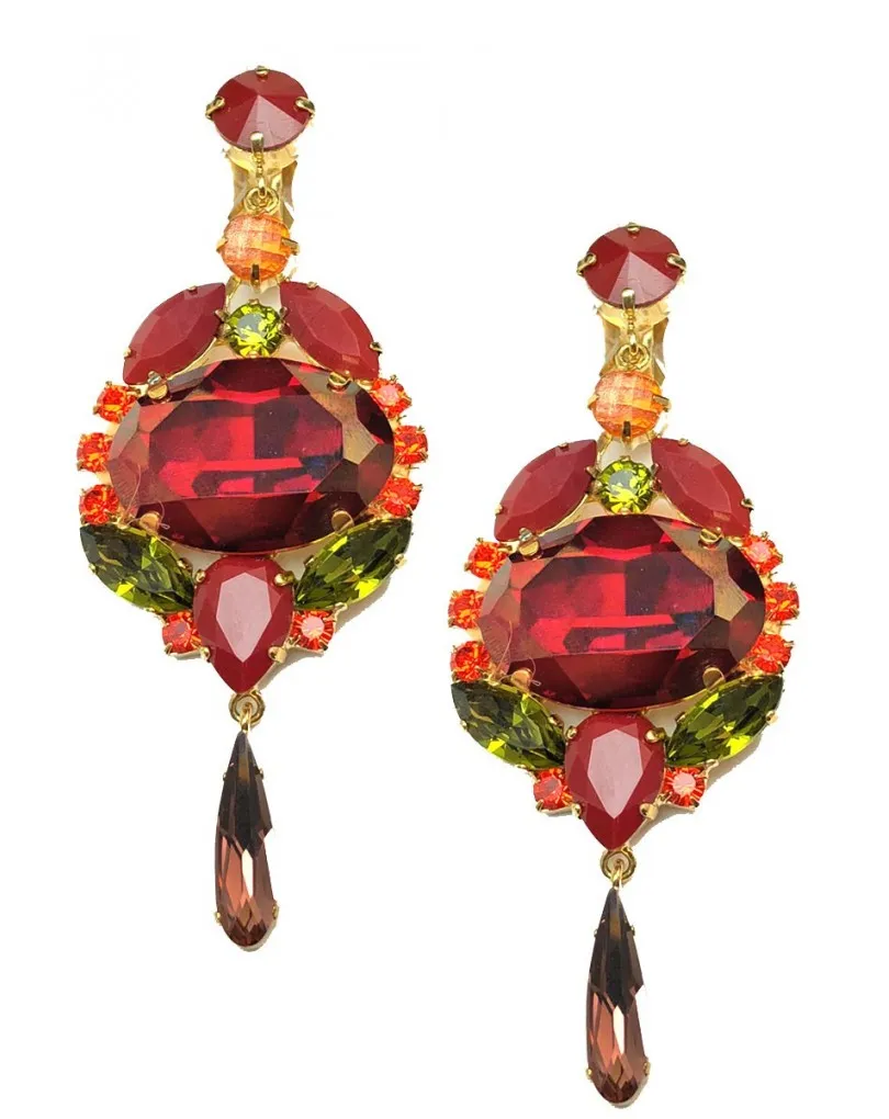 PENDIENTES GRANDES  CRISTAL SWAROSVKI VERDE Y ROJO UNOS PENDIENTES DE ALFOMBRA ROJA