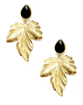 pendientes grandes mujer con piedra negra y hoja