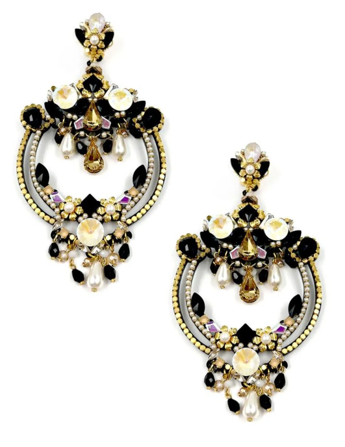 PENDIENTES INVITADA AROS GRANDES NEGROS Y BLANCOS ESTILO BARROCO PARA BODAS