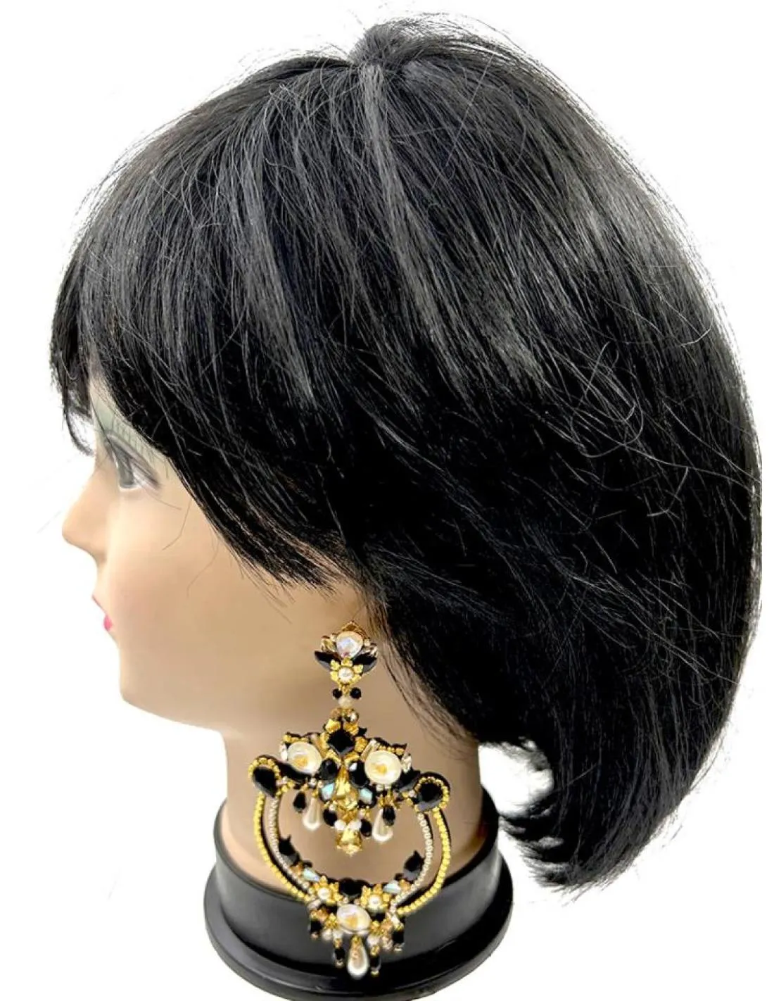 PENDIENTES INVITADA AROS GRANDES NEGROS Y BLANCOS ESTILO BARROCO PARA BODAS