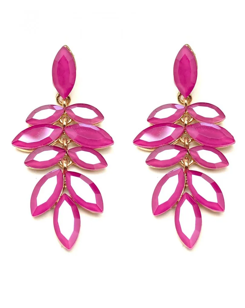 PENDIENTES LARGOS DE CRISTAL PARA  FIESTA FUCSIAS COLOR DE MODA