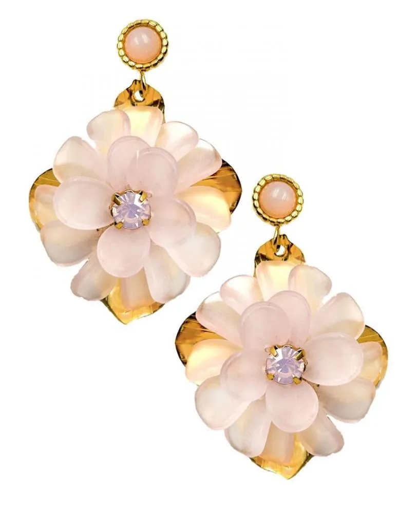 PENDIENTES LARGOS DE FLORES ROSAS TOQUE ROMANTICO EN BODA