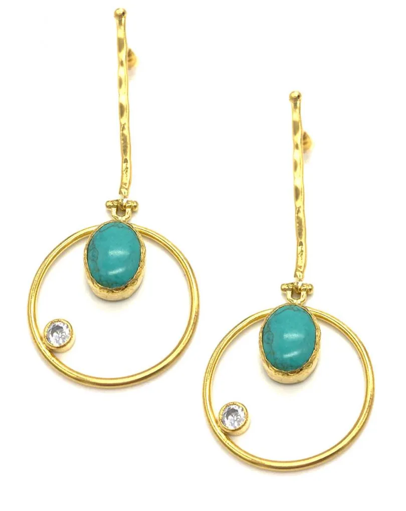 PENDIENTES LARGOS MUJER ORIGINAL DISEÑO DE PÉNDULO Y PIEDRA TURQUESA