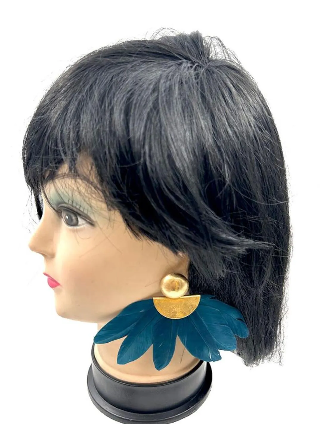 PENDIENTES MUJER LARGOS AZULES PETROLEO DE PLUMAS IDEAL BODA