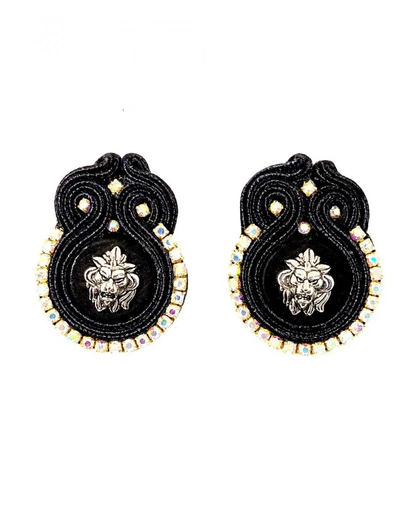PENDIENTES NEGROS  DE DISEÑO CON PEDRERIA VENTA ONLINE