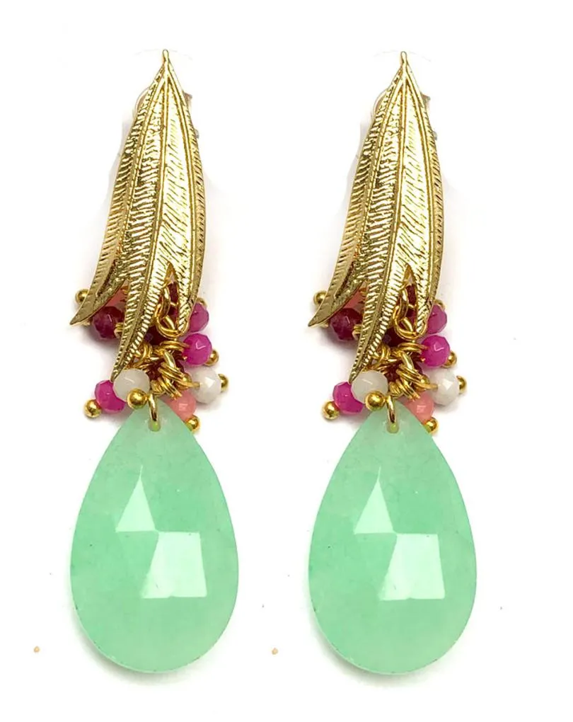 PENDIENTES VERDES AGUA PRECIOSO DISEÑO DE PIEDRAS  SEMIPRECIOSAS