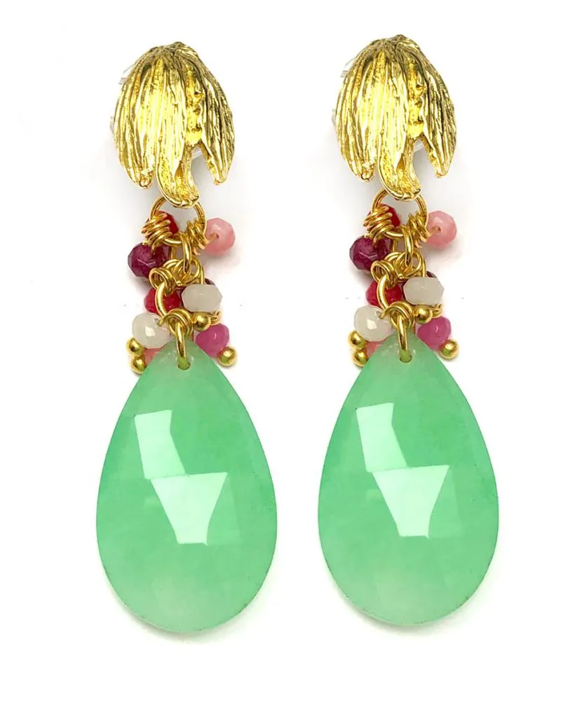 PENDIENTES VERDES CON BONITO DISEÑO DE PIEDRAS SEMIPRECIOSAS