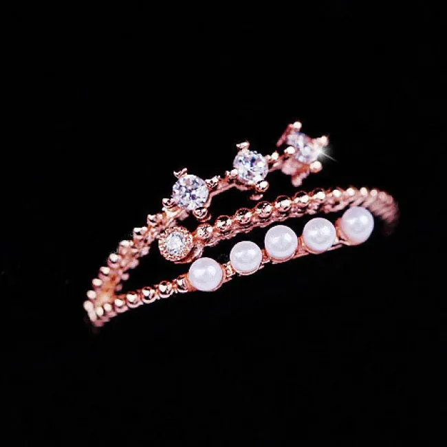 Personality Pearl Zircon Opening Ring Forefinger Ring