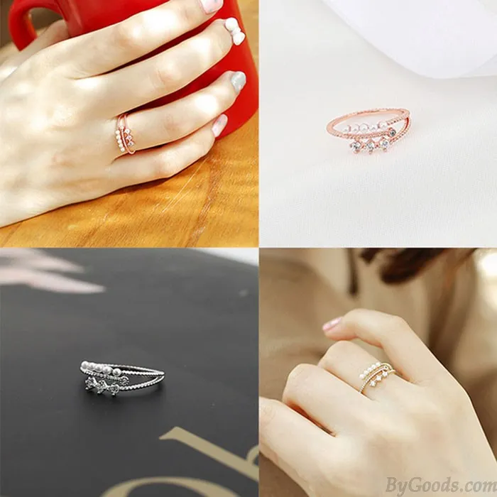Personality Pearl Zircon Opening Ring Forefinger Ring