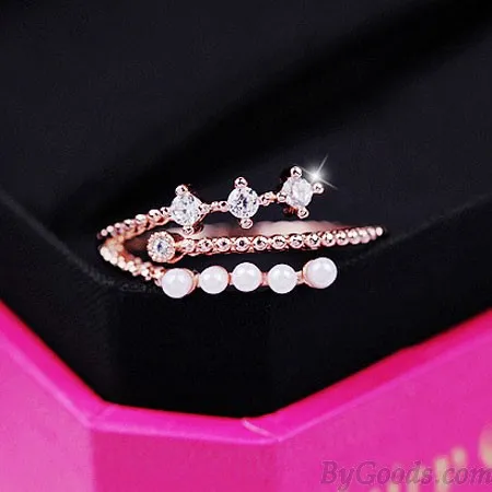 Personality Pearl Zircon Opening Ring Forefinger Ring