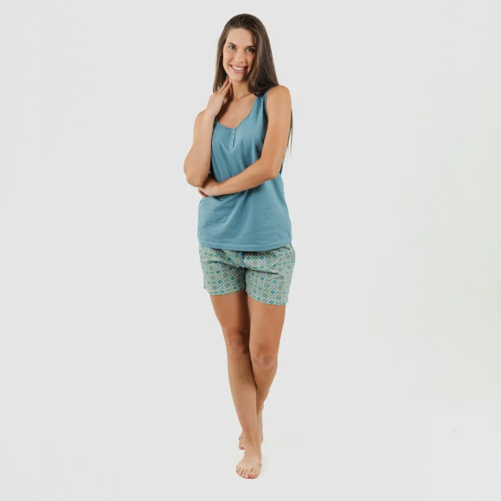Pijama corto algodón Salazar verde azulado
