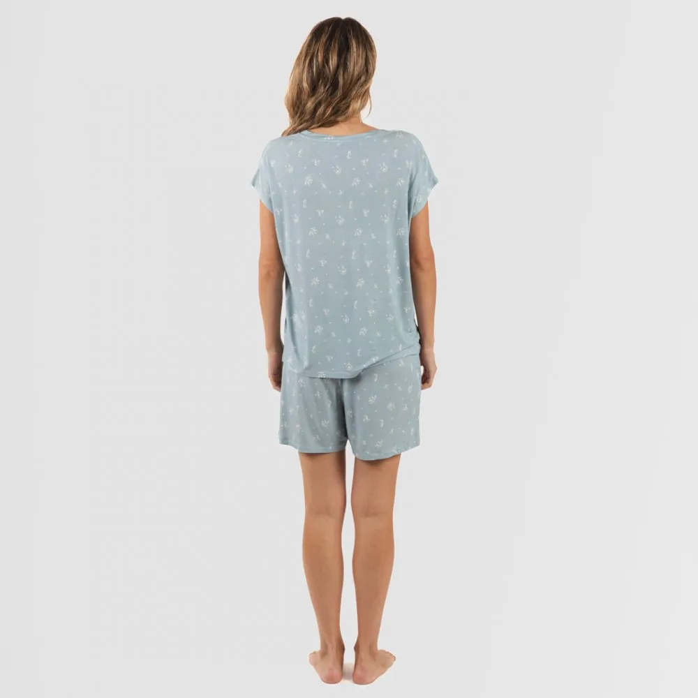 Pijama corto manga fluida viscosa mujer Adriane verde agua