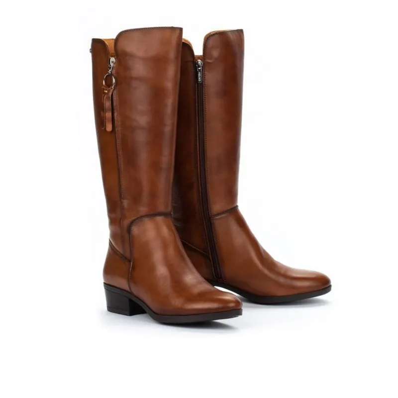PIKOLINOS DAROCA W1U9653 NEGRO Y CUERO. BOTA ALTA LISA MUJER