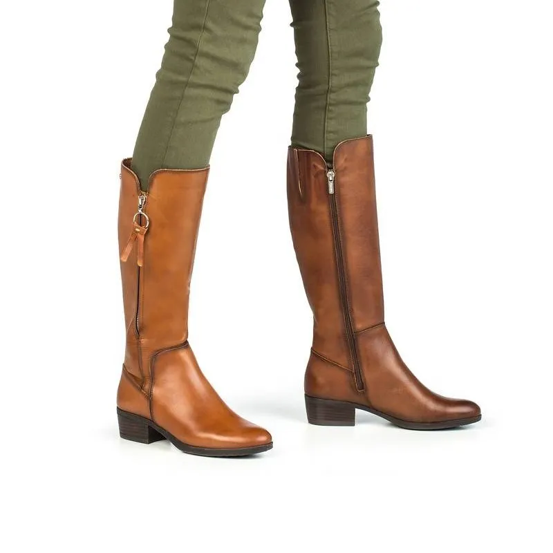 PIKOLINOS DAROCA W1U9653 NEGRO Y CUERO. BOTA ALTA LISA MUJER