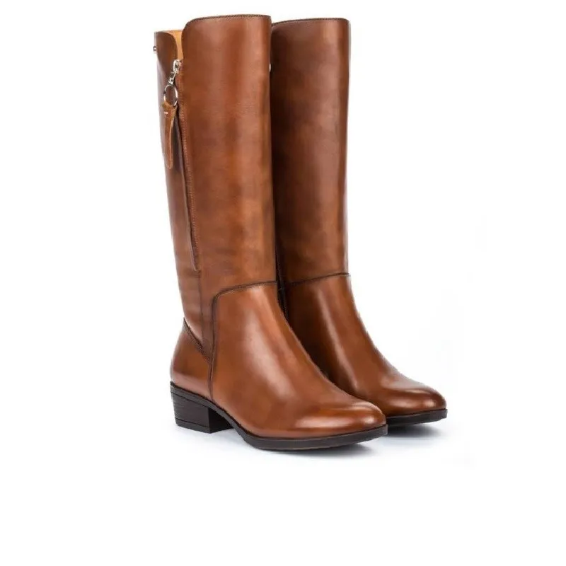 PIKOLINOS DAROCA W1U9653 NEGRO Y CUERO. BOTA ALTA LISA MUJER