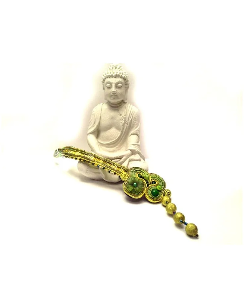 PULSERA DE DISEÑO SOUTACHE,MED  CONJUNTO VERDE ORO