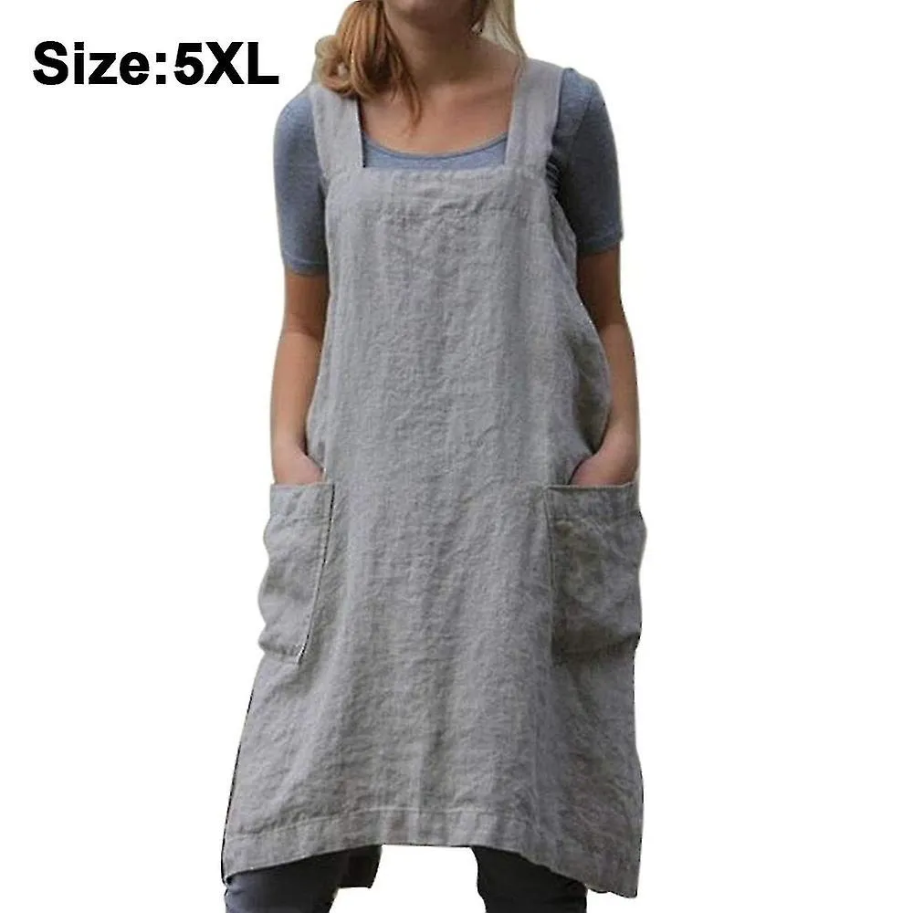 Ropa suelta Para el hogar Delantal de lino de algodón para mujeres Cruz Delantal trasero Vestido de pinafore para hornear Cocina
