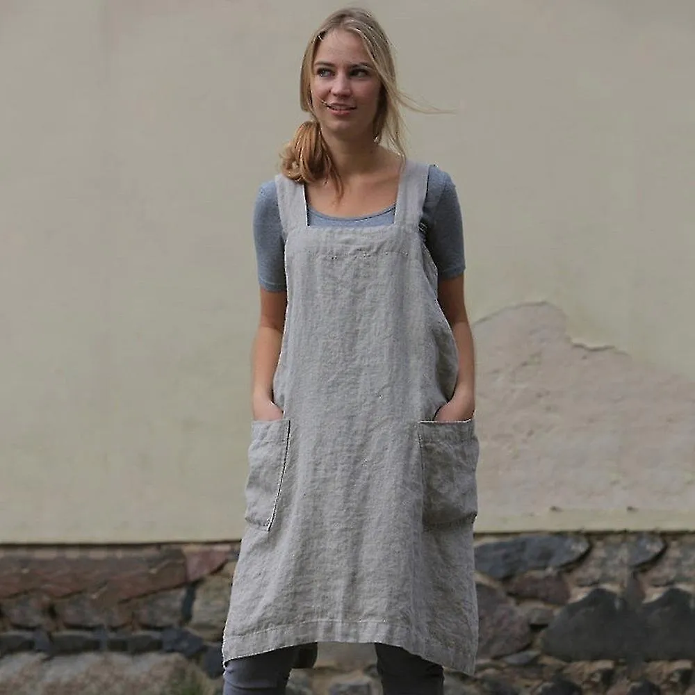 Ropa suelta Para el hogar Delantal de lino de algodón para mujeres Cruz Delantal trasero Vestido de pinafore para hornear Cocina