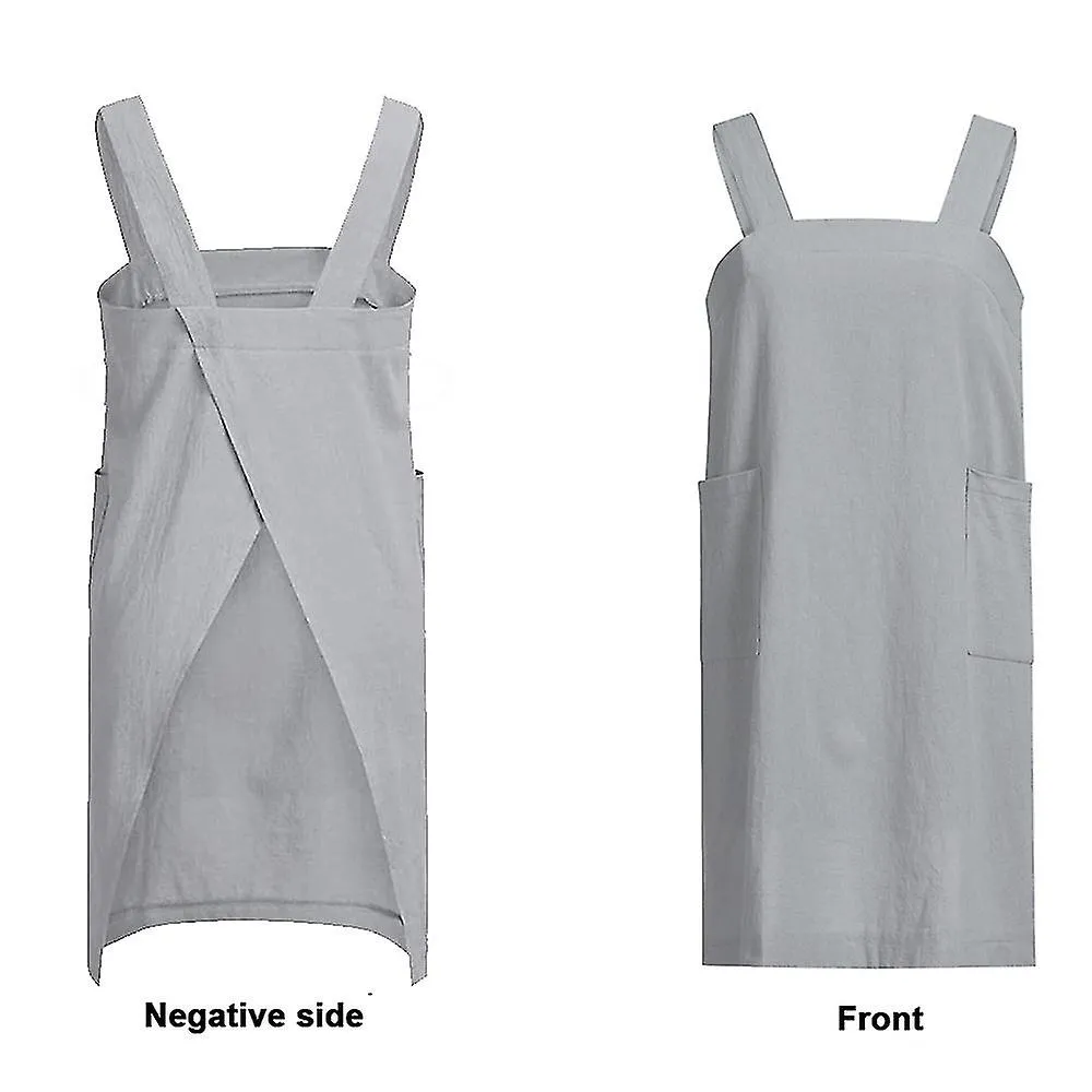 Ropa suelta Para el hogar Delantal de lino de algodón para mujeres Cruz Delantal trasero Vestido de pinafore para hornear Cocina