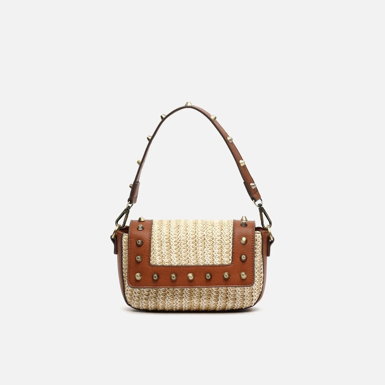 Sace bolso mini de hombro y bandolera efecto rafia con detalles metálicos