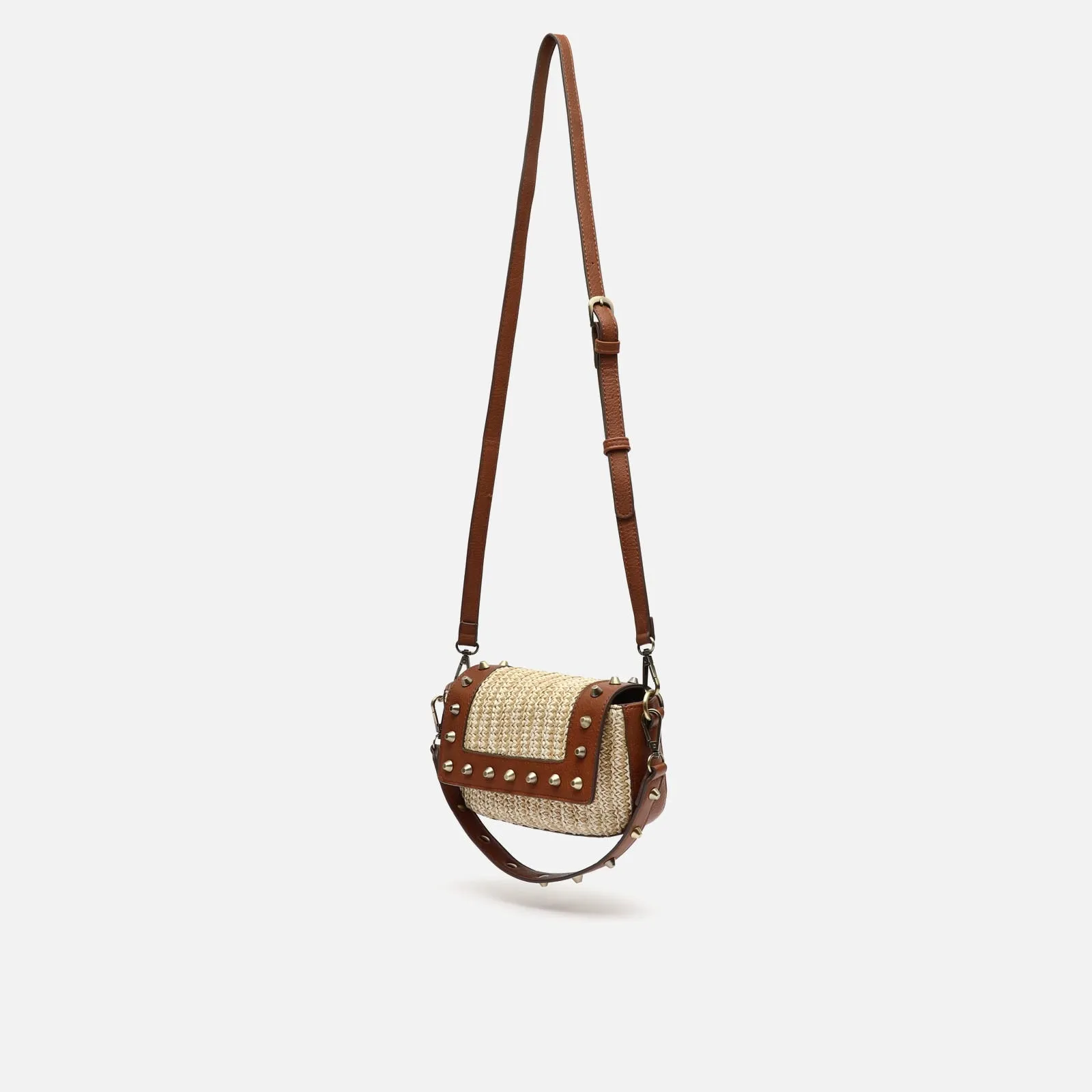 Sace bolso mini de hombro y bandolera efecto rafia con detalles metálicos