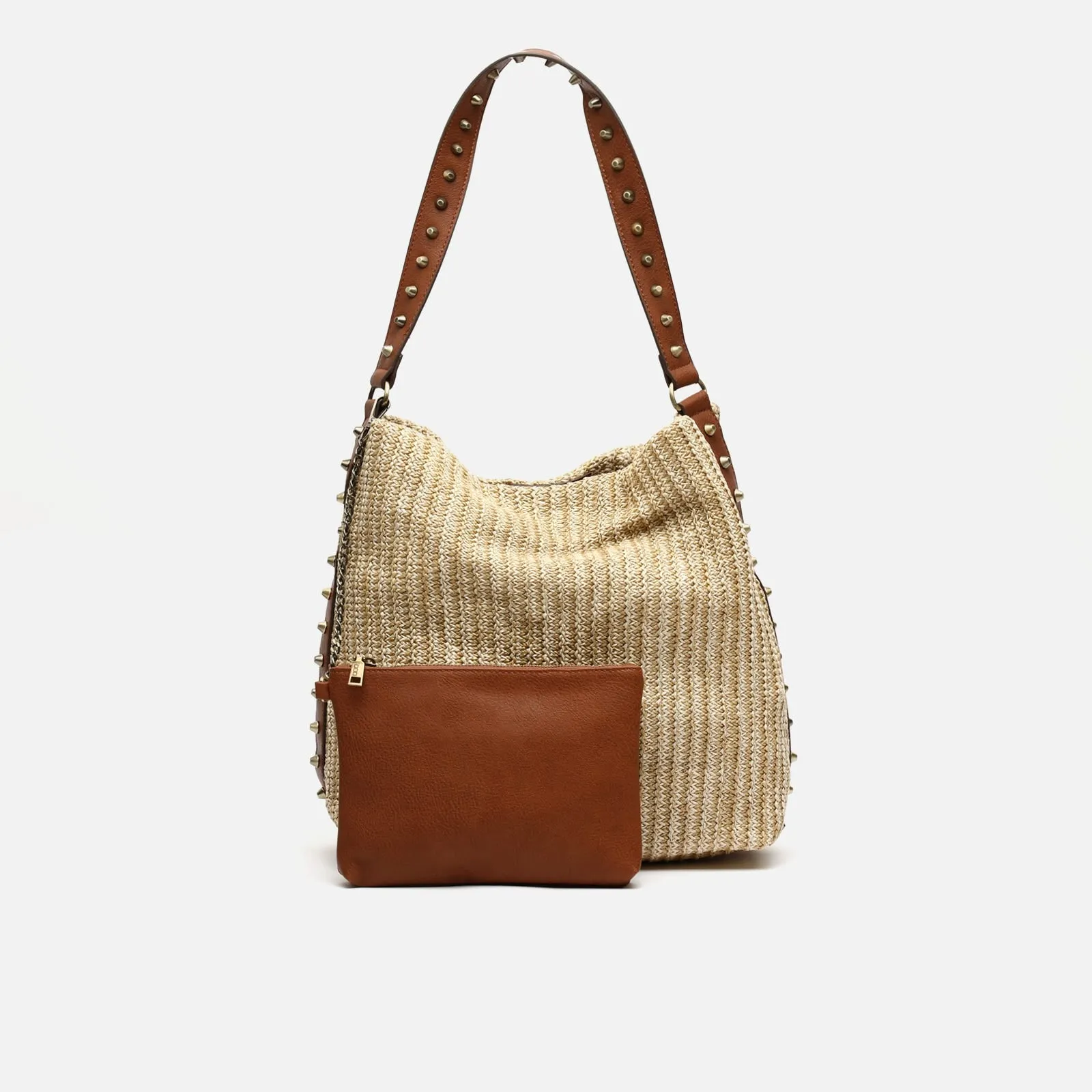 Saceti bolso hobo grande efecto rafia y con detalles metálicos