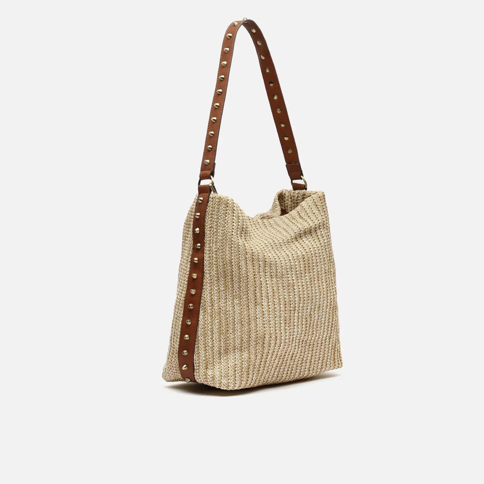Saceti bolso hobo grande efecto rafia y con detalles metálicos