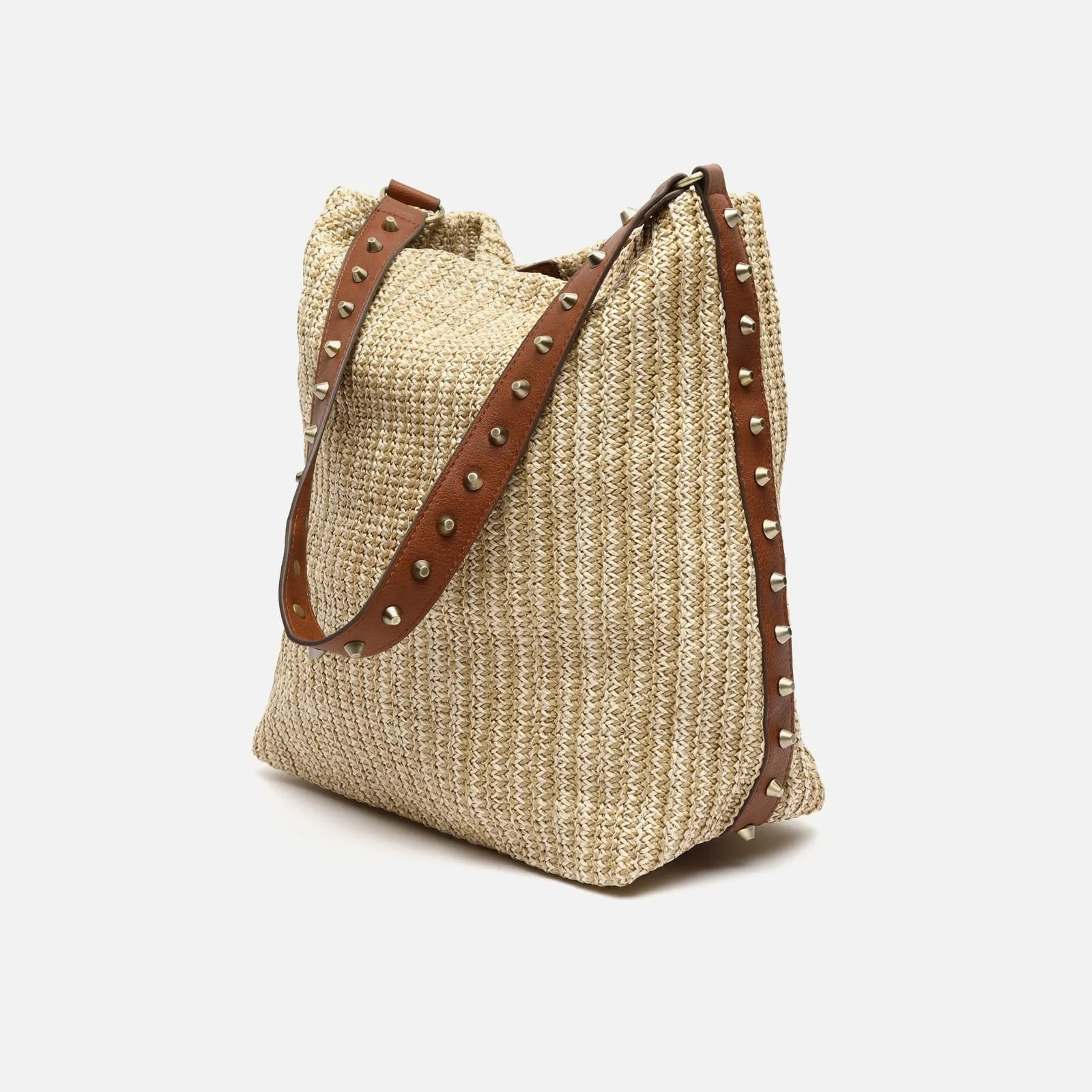 Saceti bolso hobo grande efecto rafia y con detalles metálicos