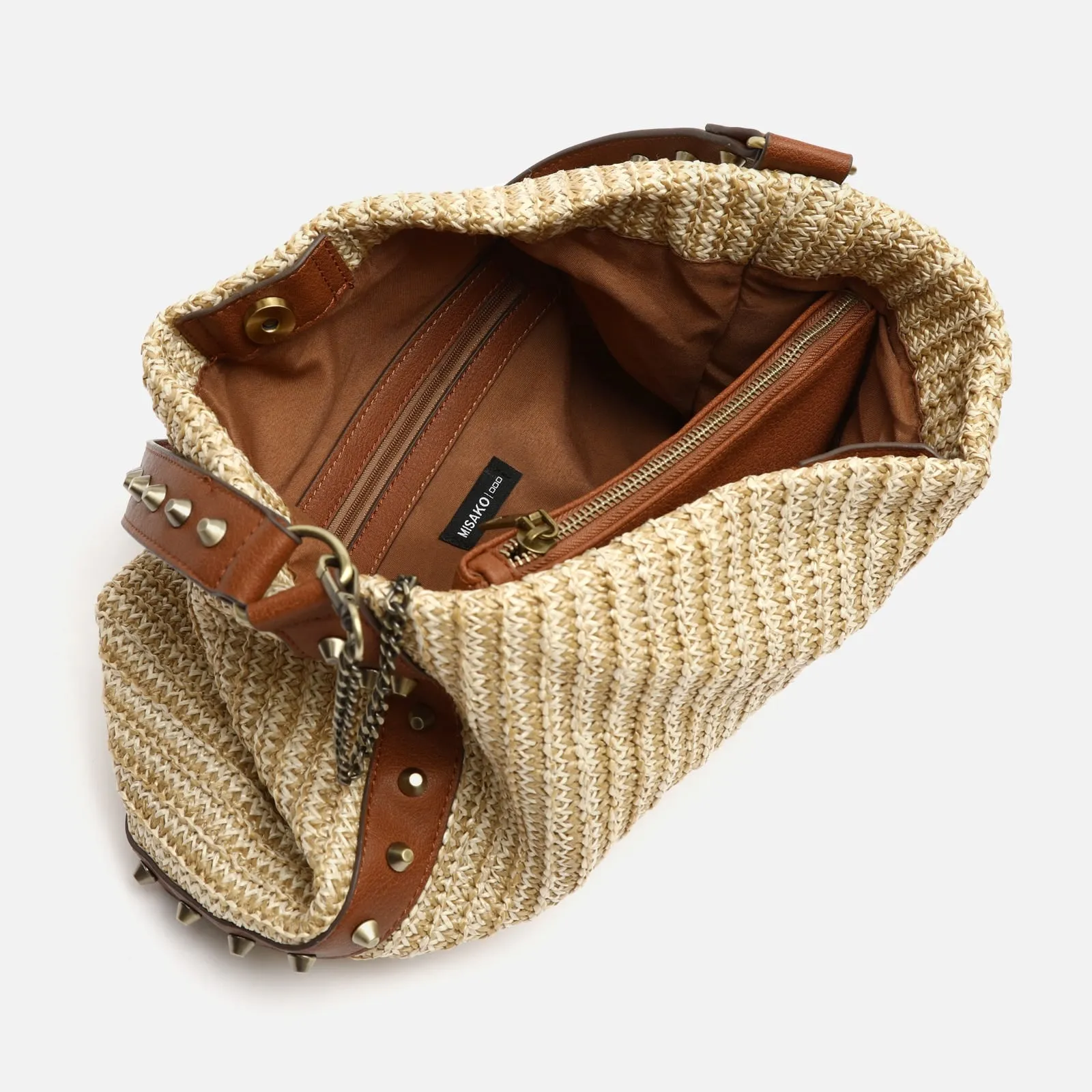 Saceti bolso hobo grande efecto rafia y con detalles metálicos