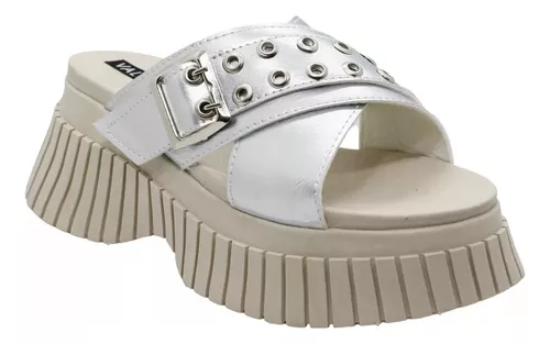 Sandalias De Mujer Plataforma Moda Eco Cuero Plateado