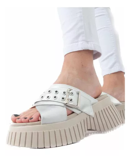 Sandalias De Mujer Plataforma Moda Eco Cuero Plateado