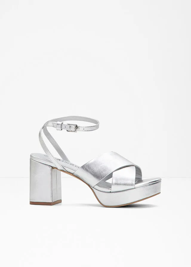 Sandalias de tacón con plataforma Plata