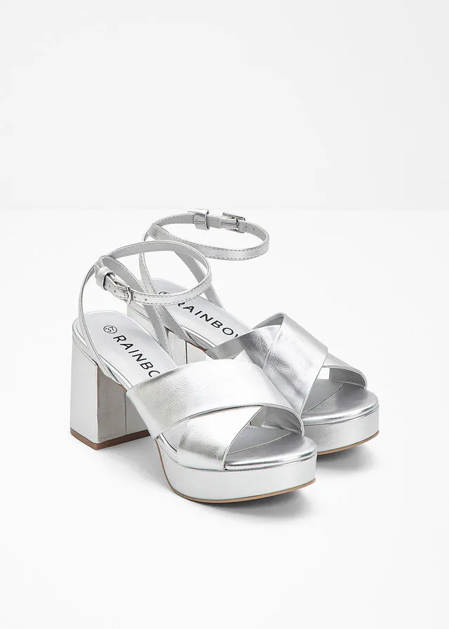 Sandalias de tacón con plataforma Plata