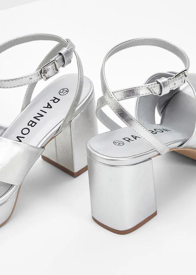 Sandalias de tacón con plataforma Plata