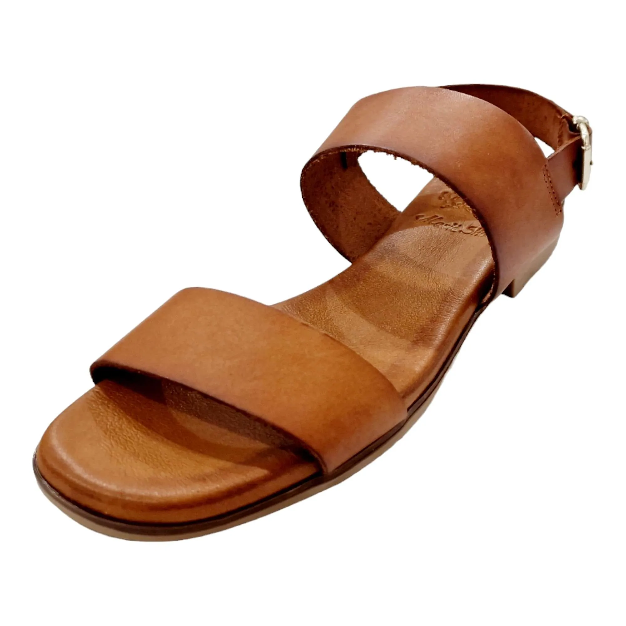 SANDALIAS MUJER PLANAS DOS TIRAS Y TALÓN CUERO CUERO