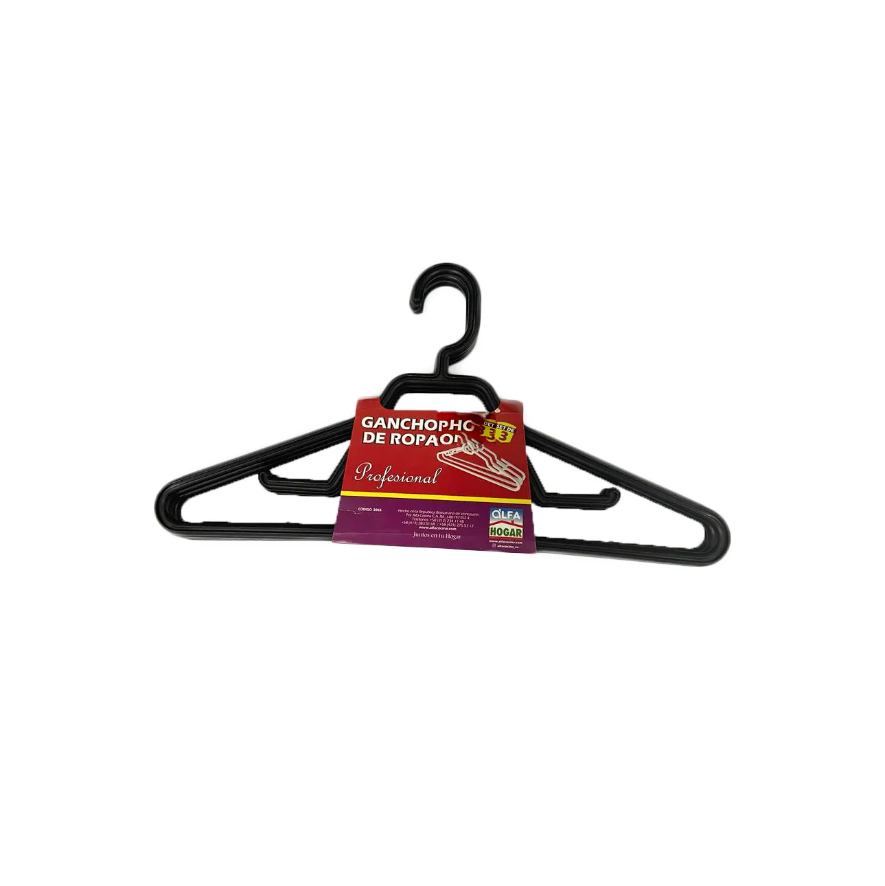 Set de 3 ganchos plásticos para ropa 44 x 22 cm