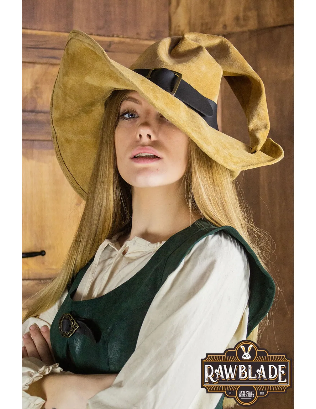 Sombrero de bruja Wikka en cuero marrón claro