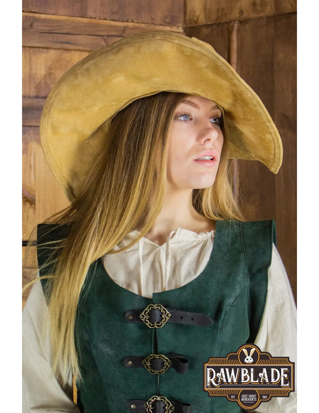 Sombrero de bruja Wikka en cuero marrón claro