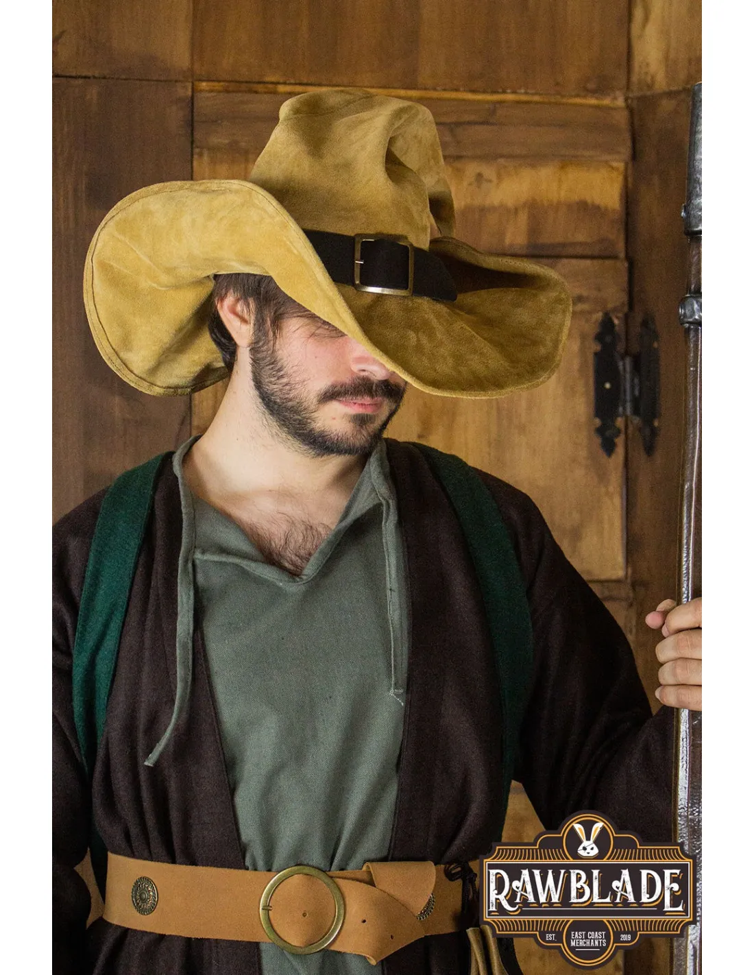 Sombrero de bruja Wikka en cuero marrón claro