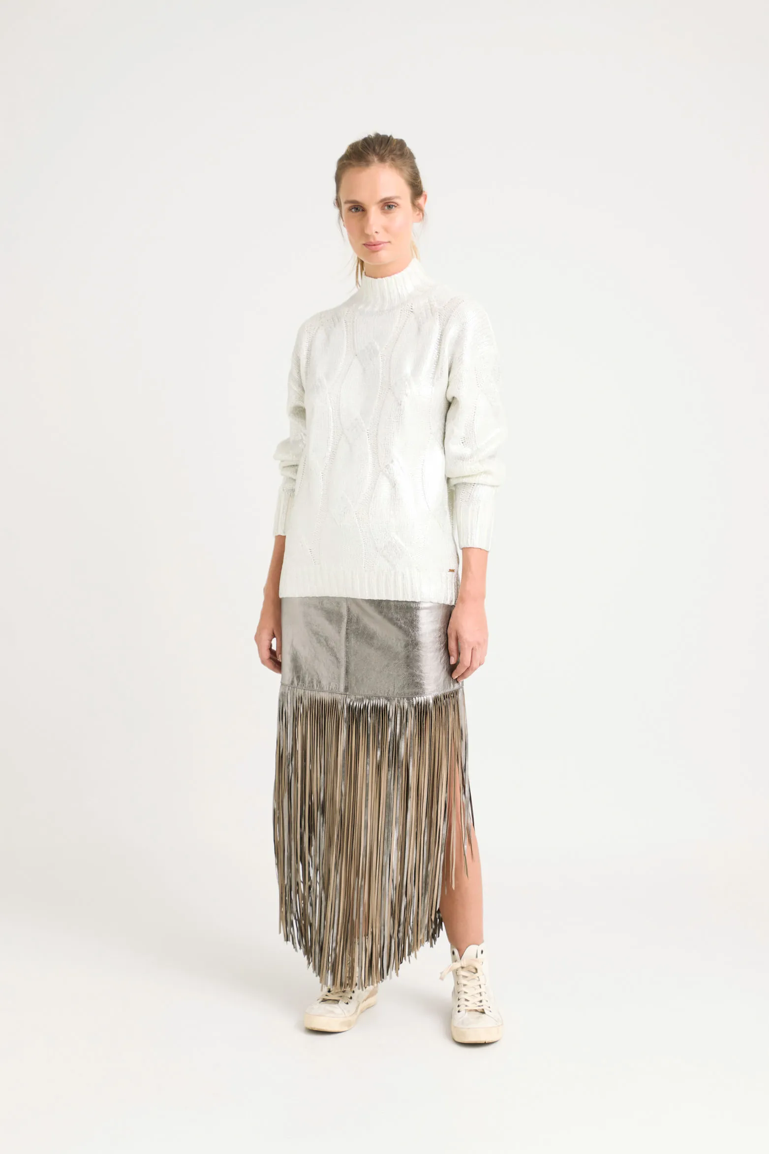 Sweater Rock en tejido rectilíneo para mujer efecto metalizado