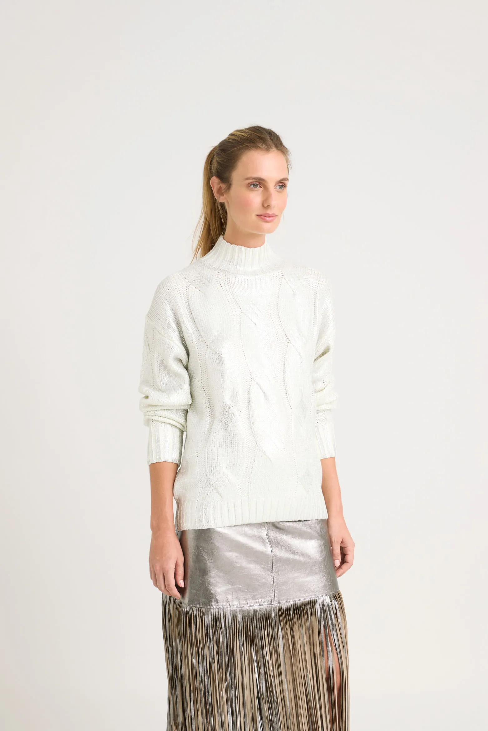 Sweater Rock en tejido rectilíneo para mujer efecto metalizado