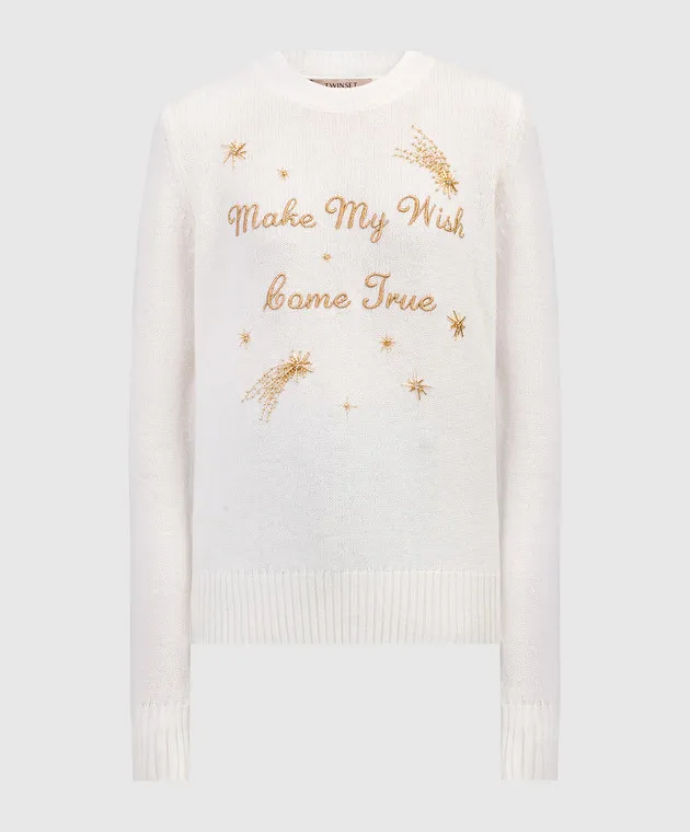 Twinset White wool and cashmere sweater with embroidery