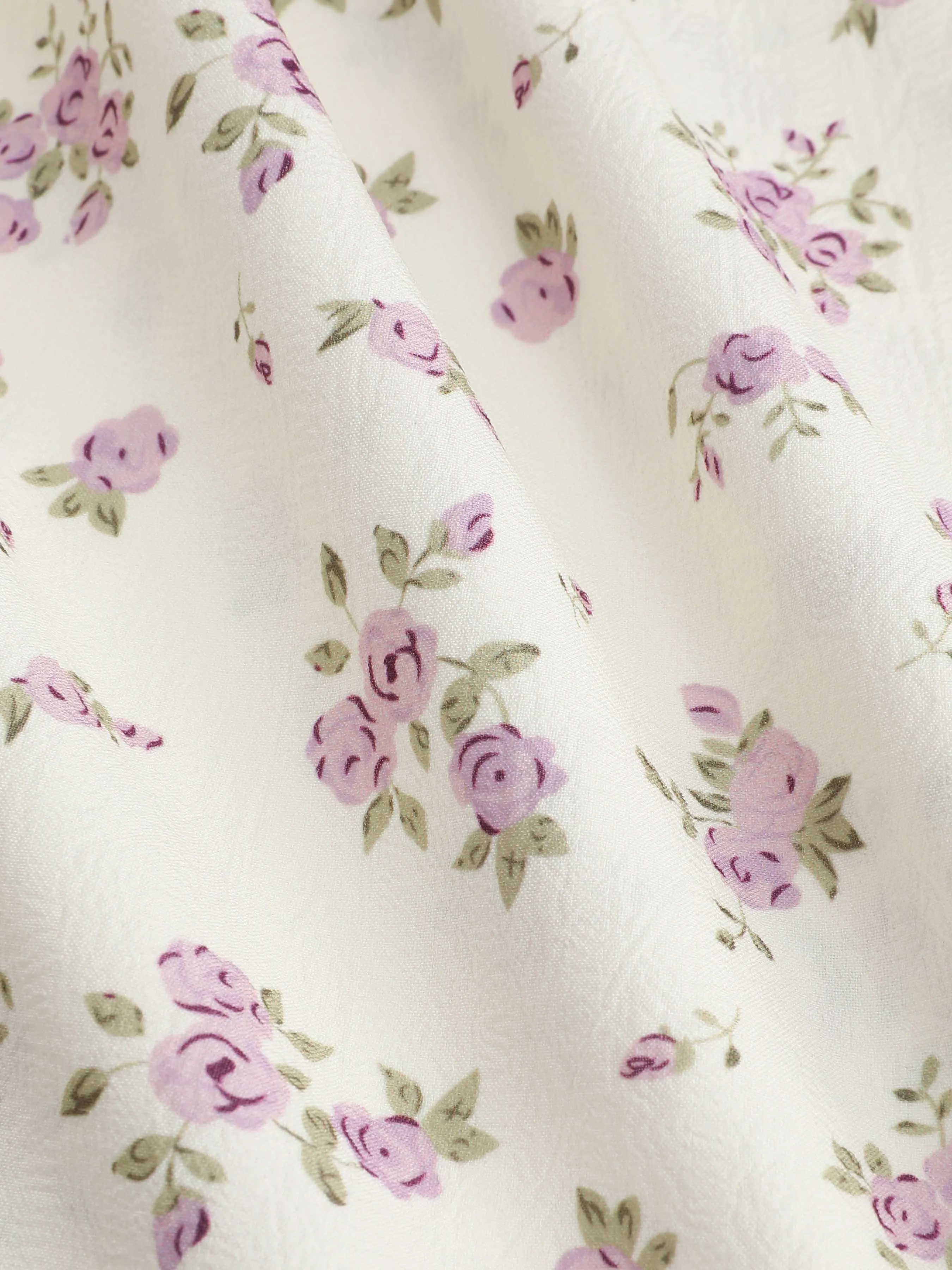 Vestido Mini Fruncido con Cordón y Escote Cuadrado de Flores Pequeñas