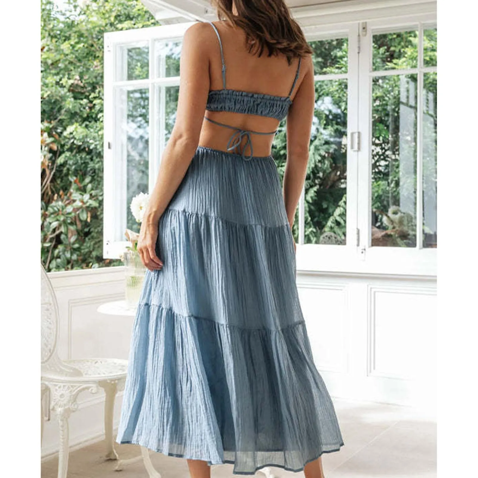 Women Elegant Summer Dresses Y2k Square Neck Lace Trim Long Dress  Exquisite Gift For Ladies Birthday