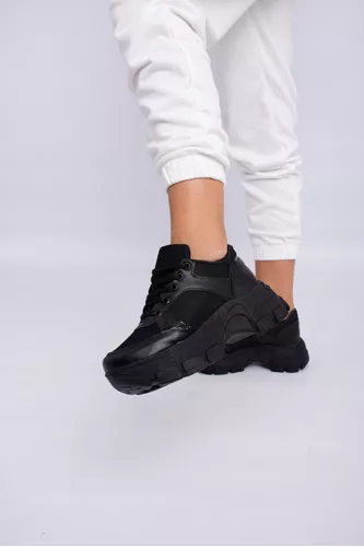 Zapatillas De Dama Con Plataforma Moda Urbana Cuero Vegano 